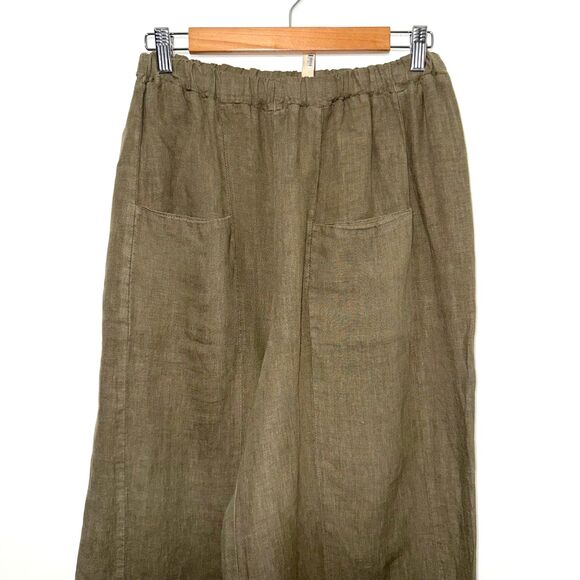 Cynthia Ashby Wide Leg Linen Pant - Olive Green S - Picture 3 of 8